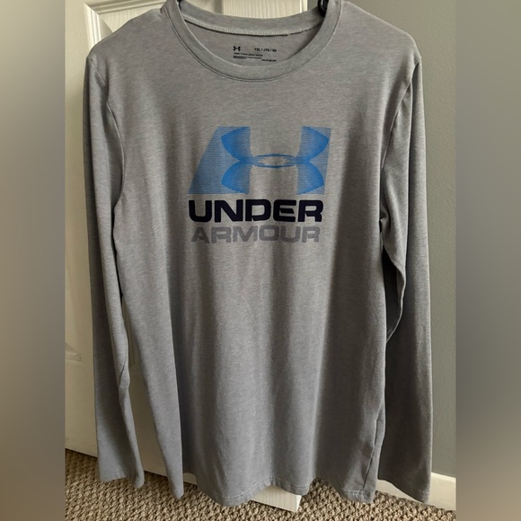 Under Armour Youth Blue Logo Gray Long Sleeve Tee Size XL - Picture 1 of 3